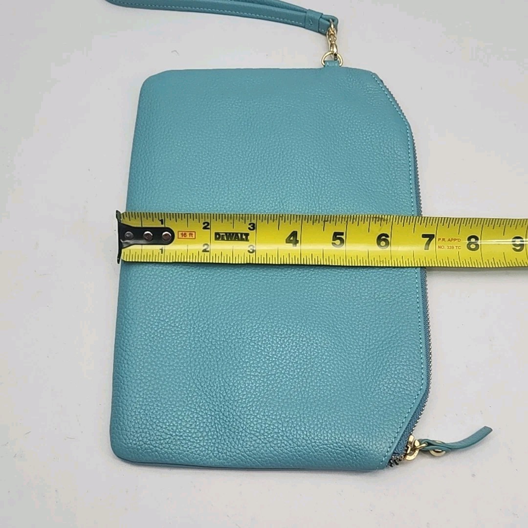Lodis Wristlet Clutch Zip Wallet Pouch Organizer Blue Leather 9.75×6.75″ Purse