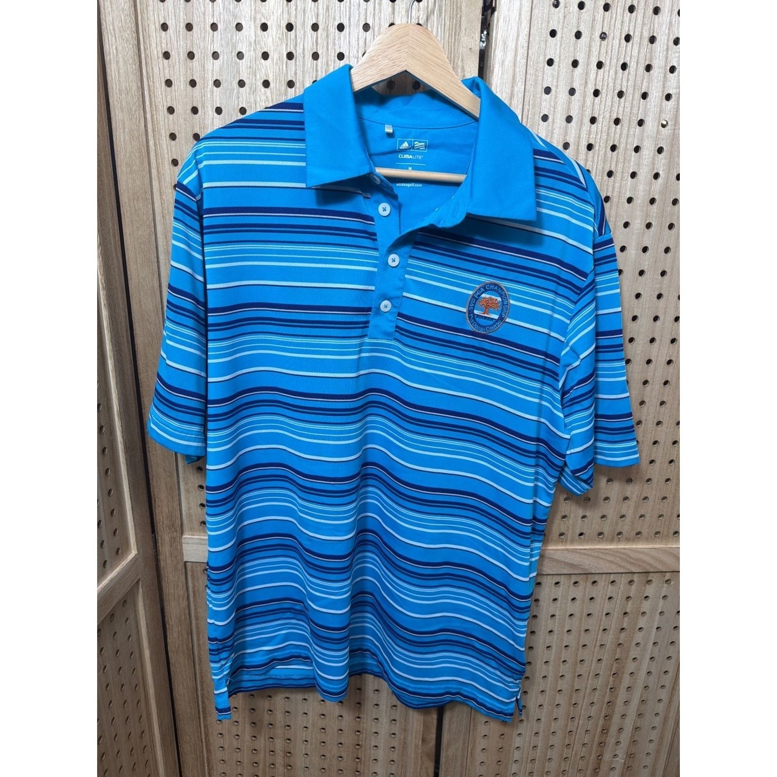 Adidas Mens 2012 PGA Championship Kiawah Island Golf Polo Blue Striped Medium