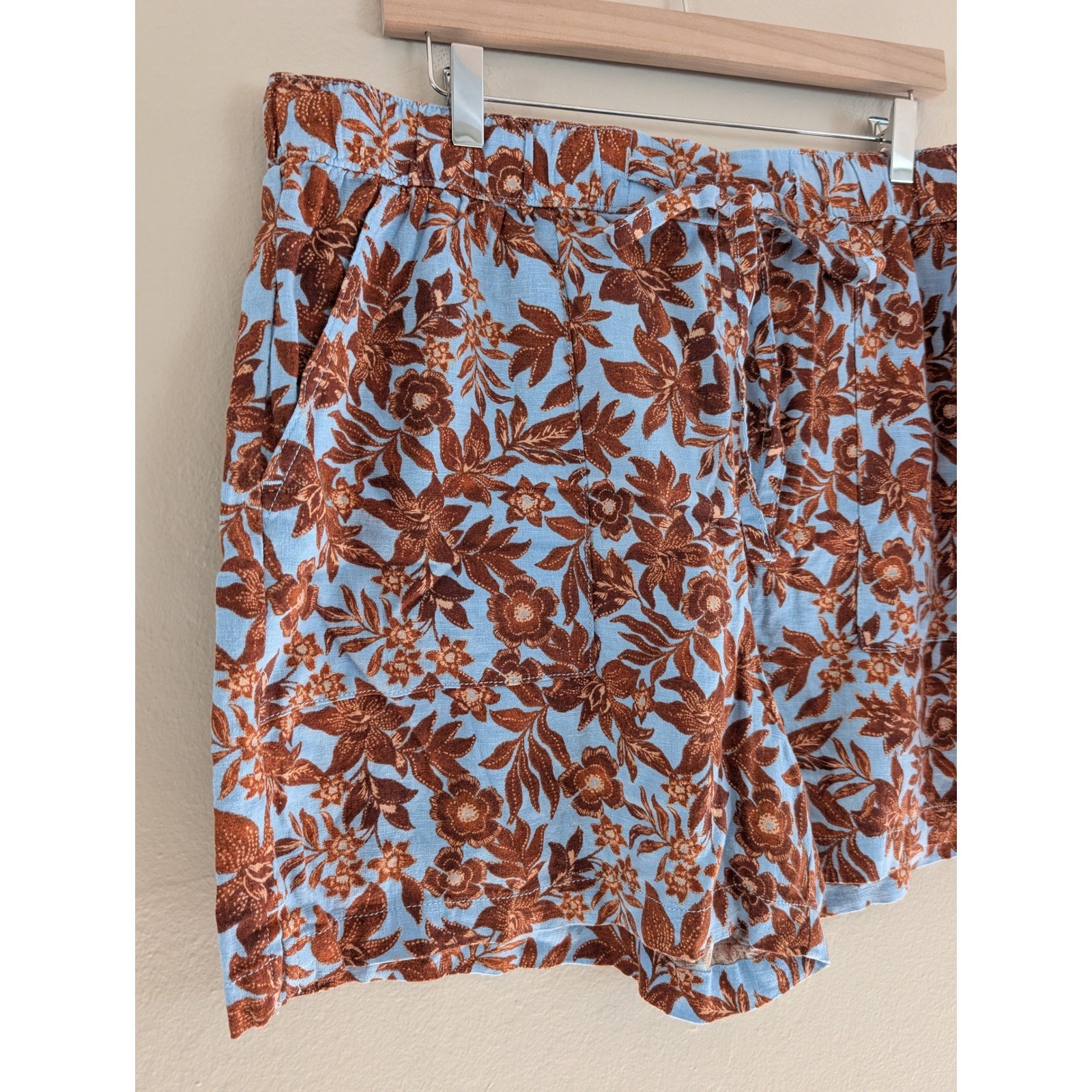 a.n.a Floral Linen Blend Shorts Elastic Waist Tie Summer Beach Boho Womens XL