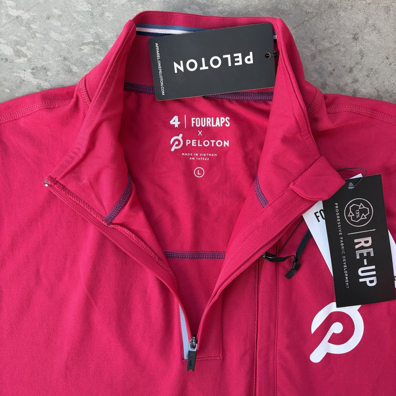 NEW Peloton x Fourlaps Venture 1/2 Half Zip Pullover Zip Pocket Pink Size Large