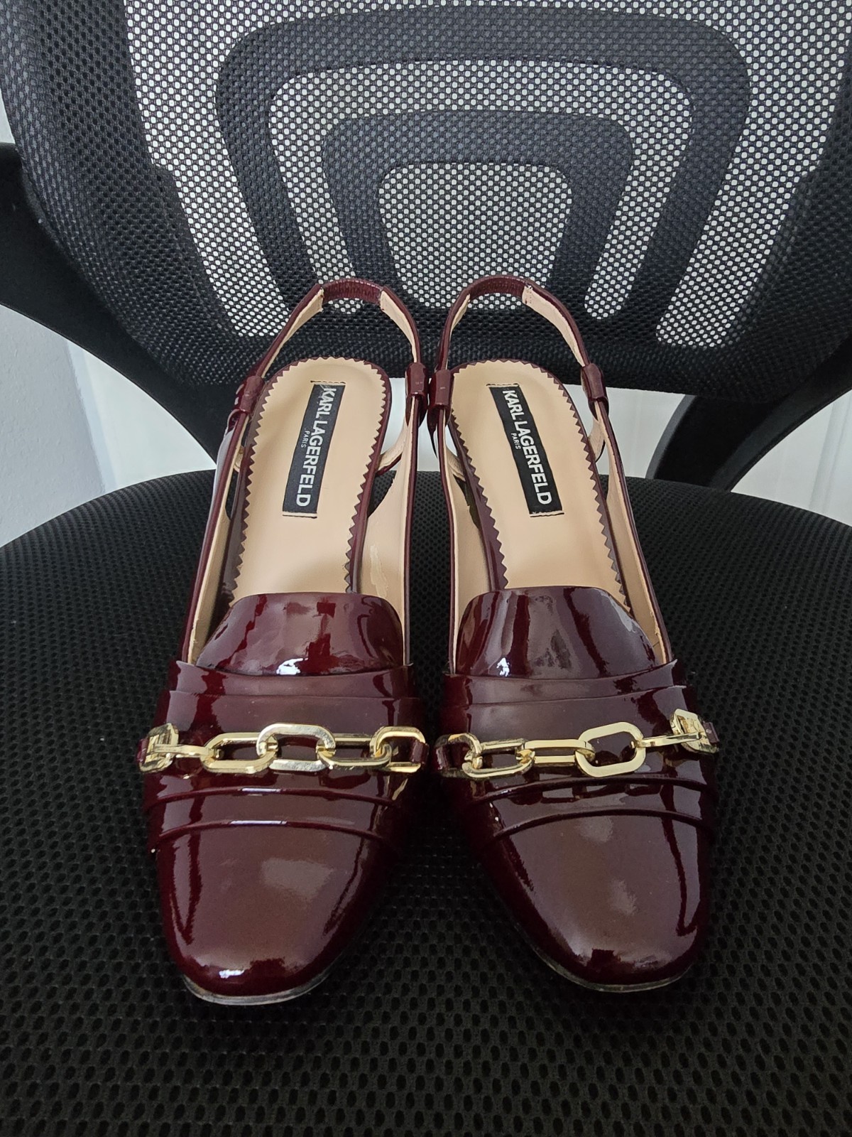 Karl Lagerfeld Paris Georgie Slingback Heels Burgundy Patent Leather 7.5M