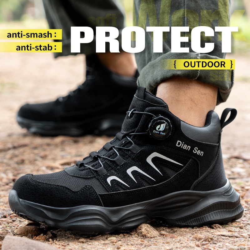 New Fashion Men Indestructible Work Shoes Rotary Buckle Steel Toe Safety Shoes