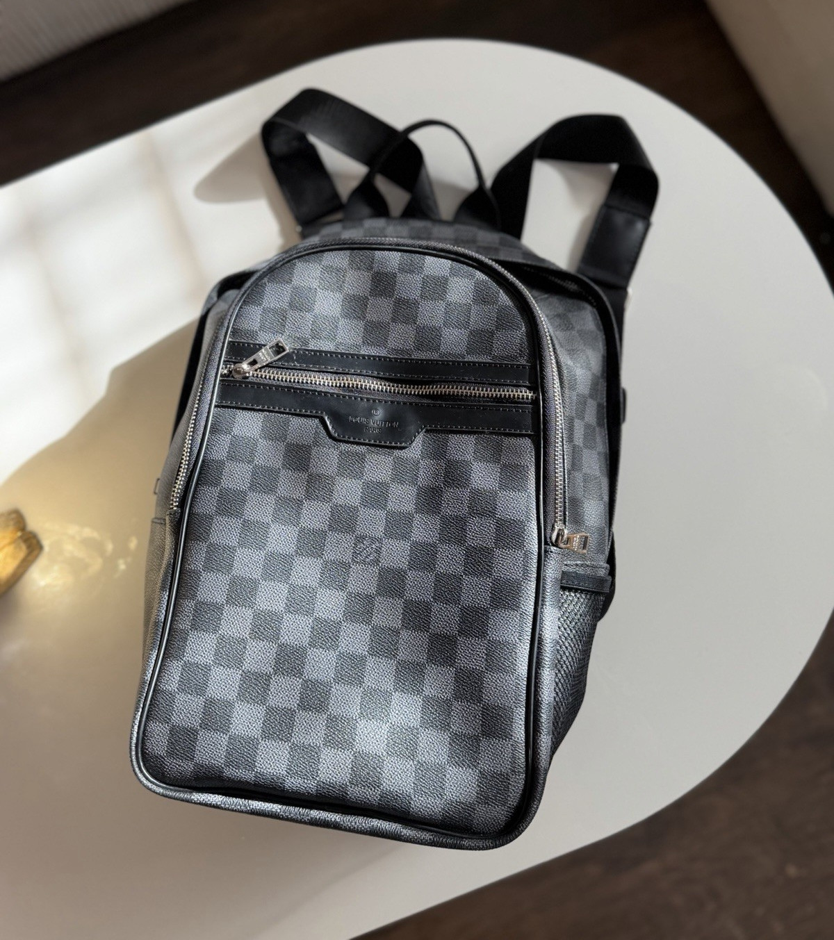 Louis Vuitton Men’s Damier Graphite Checkered Backpack Gray/Black Zip Pockets
