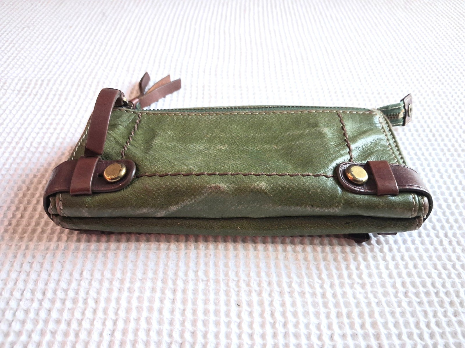 Fossil Olive Green Leather Accordion Organizer Wallet Clutch Fiocchi Italy