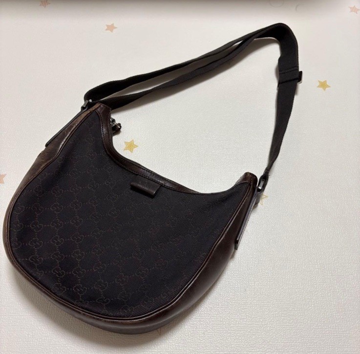 GUCCI GG Monogram Half Moon Crossbody Shoulder Bag Brown