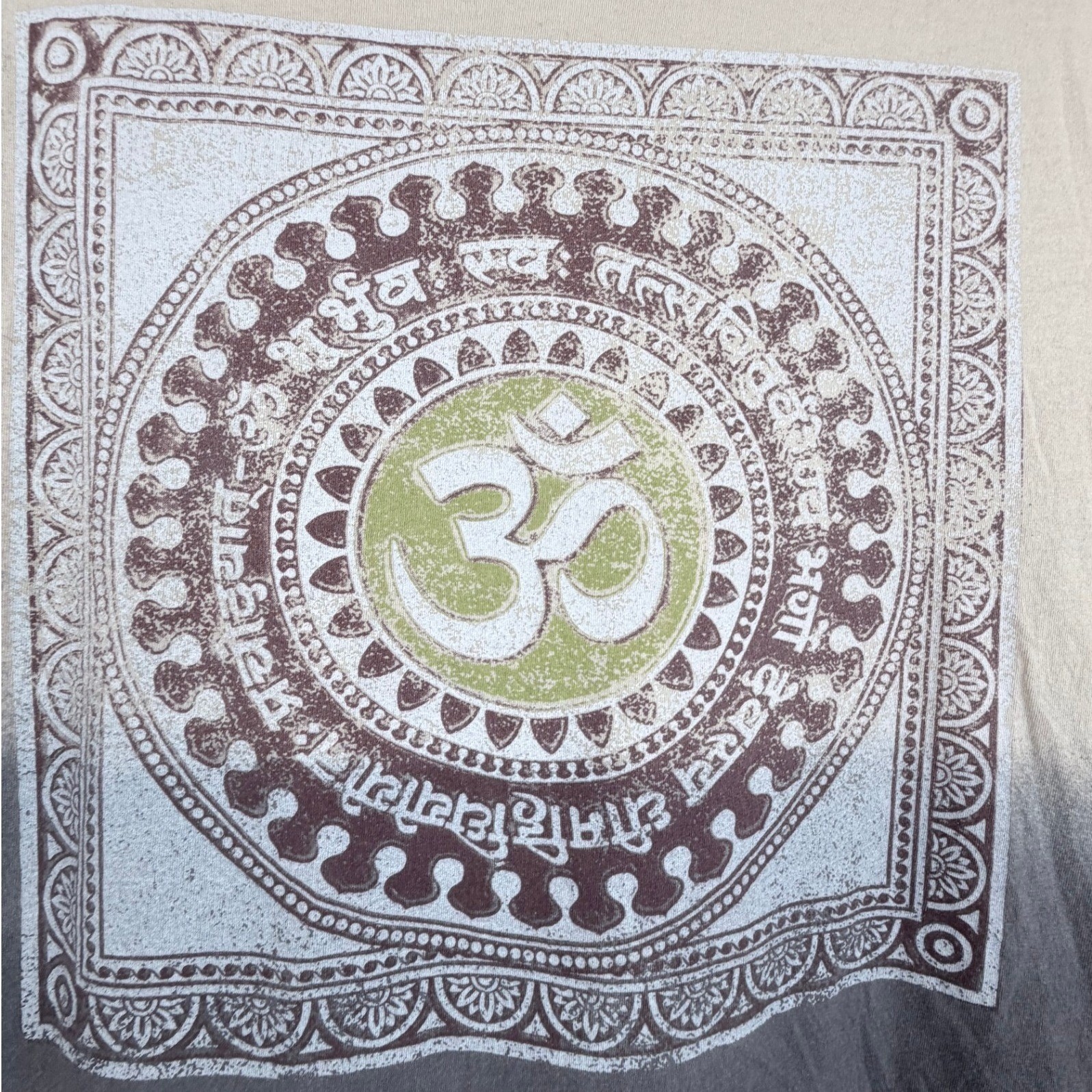 Life Clothing Co Om Mandala Graphic Tee Mens XXL Tan Gray Dip Dye Cotton Shirt