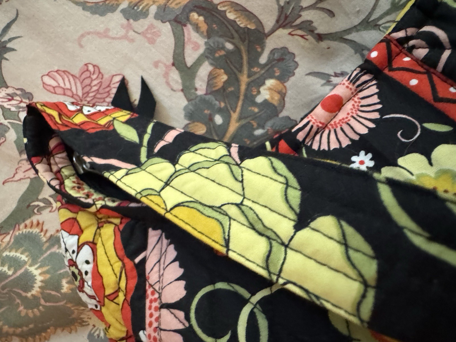 Bella Taylor Floral On Black Quilted Cotton Hobo Bag