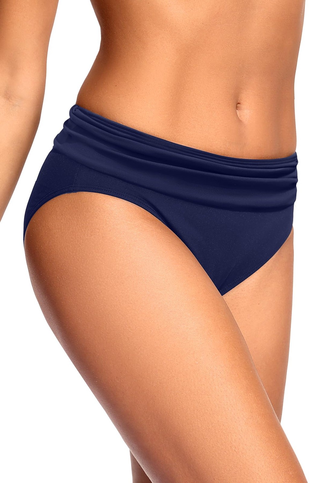 Zmart Women’s Navy Blue Full Coverage Ruched Bikini Bottoms Tummy Control Swim M