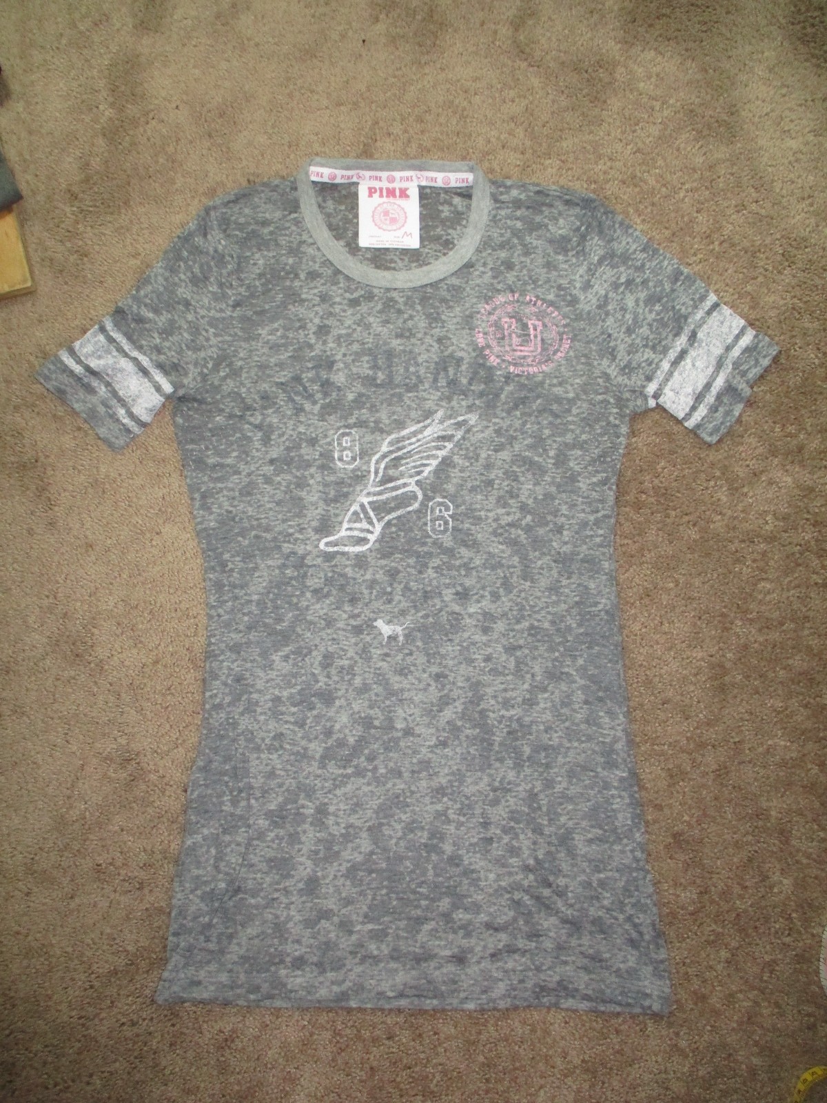 Victoria’s Secret PINK Gray Slub Tee Shirt Top Women’s Jr’s M 34″ Across Chest