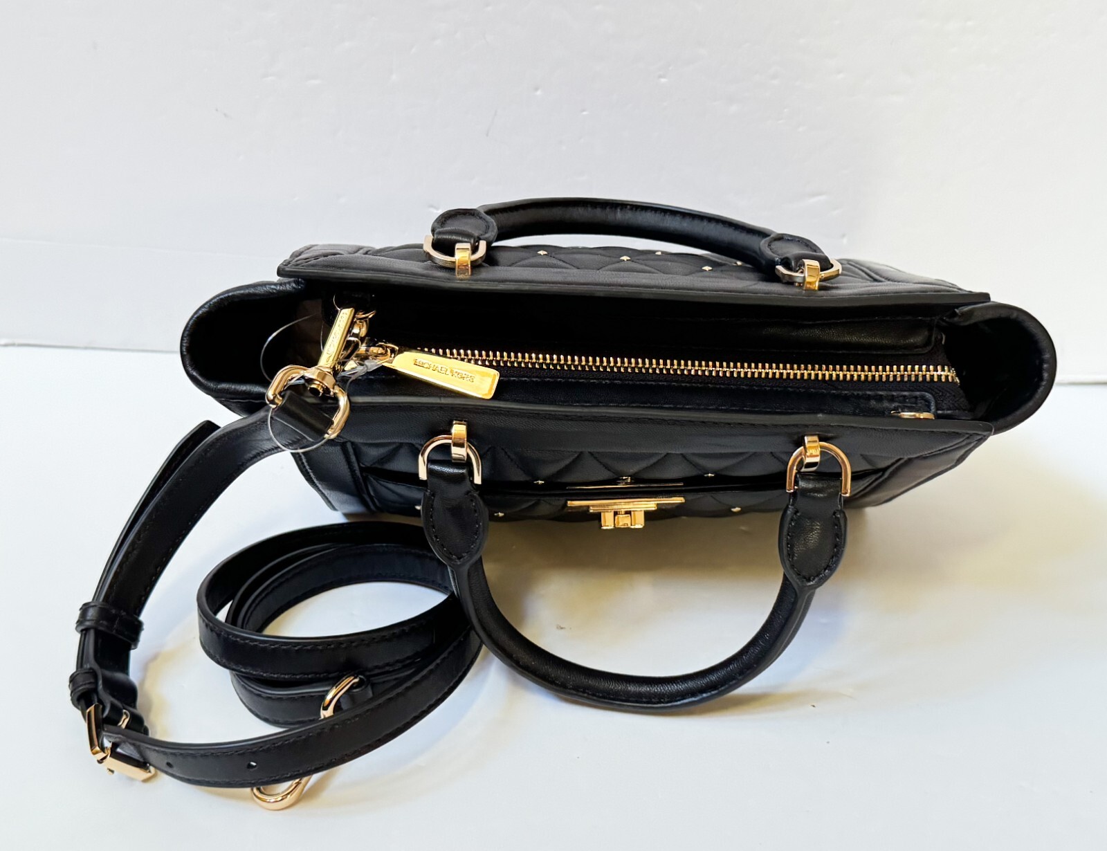 MICHAEL KORS VIVIANNE SMALL SATCHEL CROSSBODY BAG BLACK/GOLD STUDS