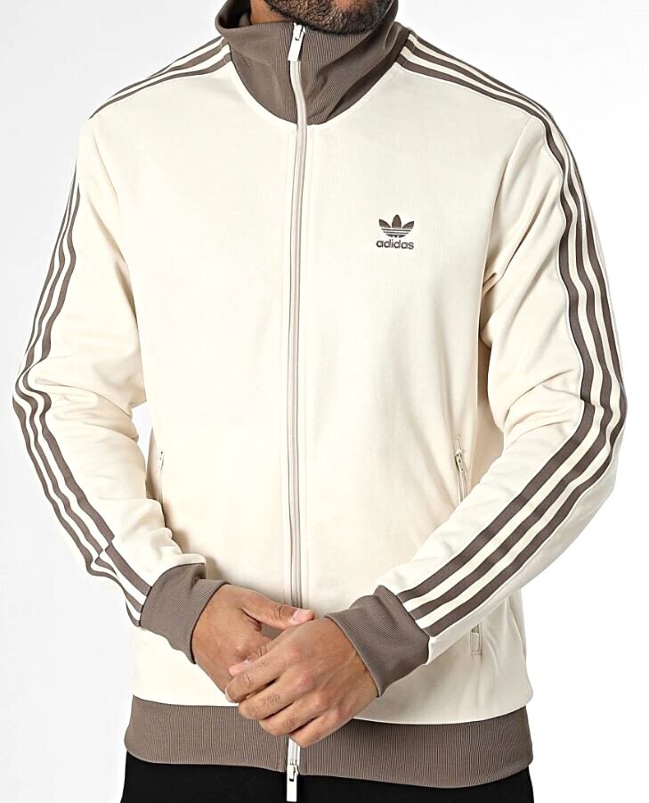 NEW MENS ADIDAS ORIGINALS BECKENBAUER TRACK JACKET ~ LARGE #JP2522 WHITE BROWN