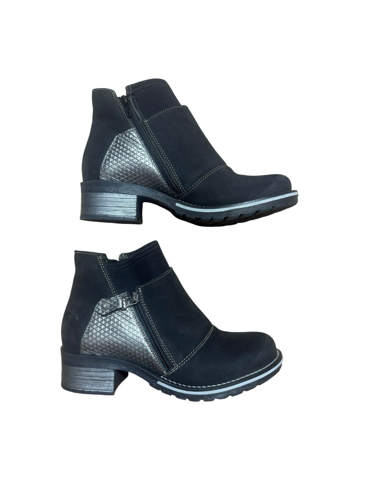 Dromedaris Boots Kihana Black Metallic Leather Ankle Bootie Size 38 EU 7.5-8 US