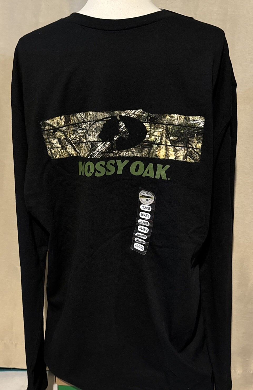 Mossy Oak Men’s 2XL Long Sleeve Black T-Shirt With Camouflage Logo