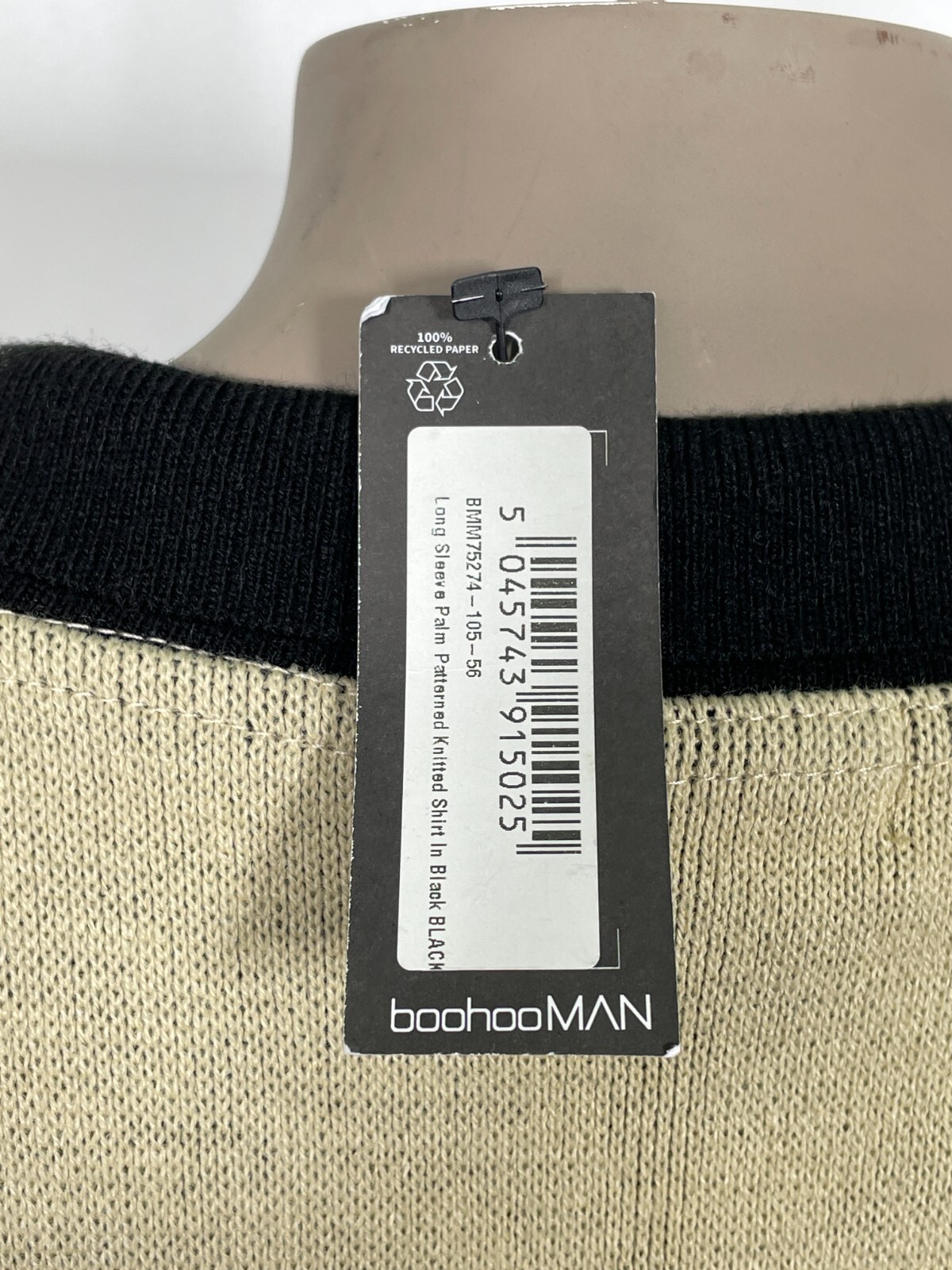 BoohooMAN Long Sleeve Palm Patterned Knitted In Black Shirt Men’s MEDIUM NWT