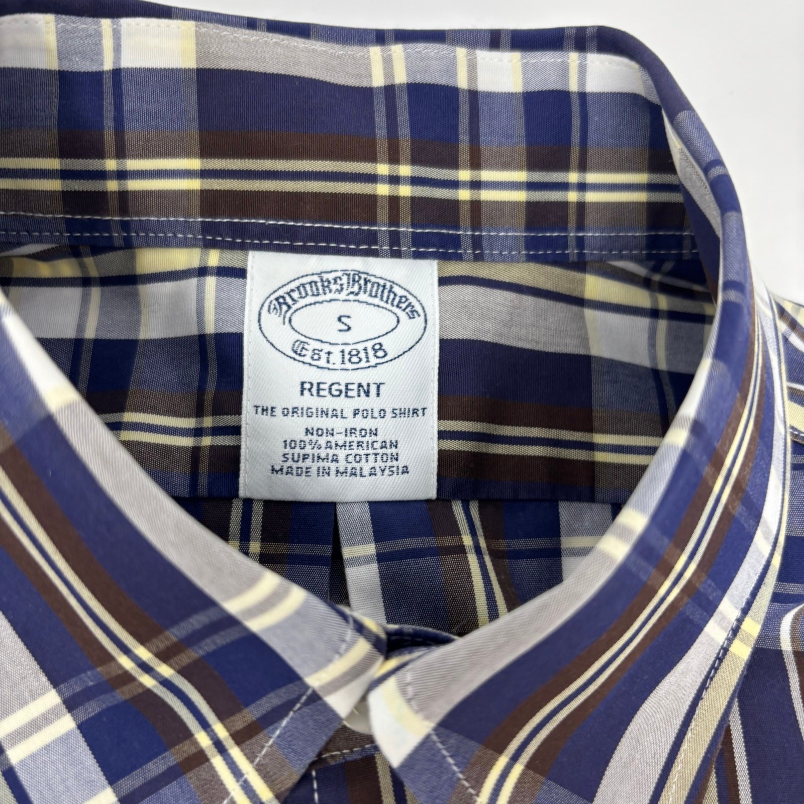Brooks Brothers Regent Small Blue Brown Check Long Sleeve Button Down Shirt
