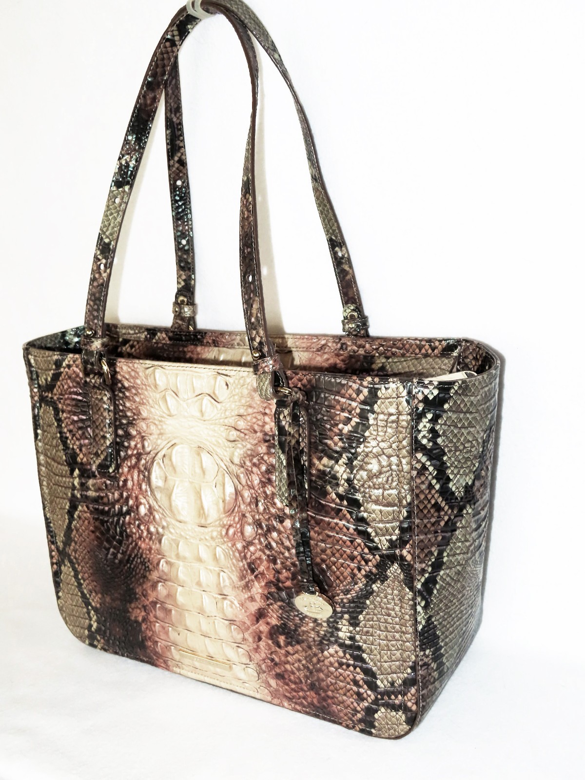 BRAHMIN Rare DIAMONDBACK OMBRE SNAKE Metallic Beige Purple Pink ASHLEE TOTE NWT
