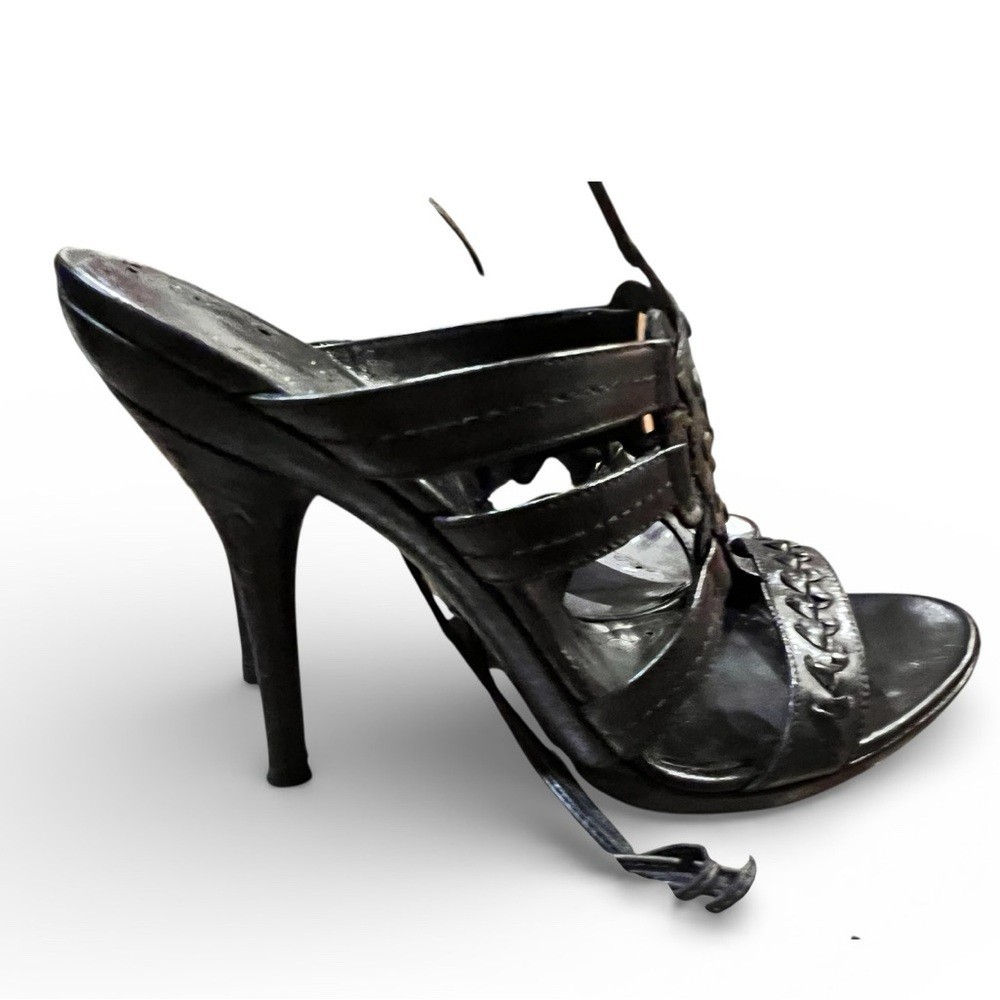 Jessica Bennett Black Leather Studded Lace-Up Heels – Worn Once Size 7.5