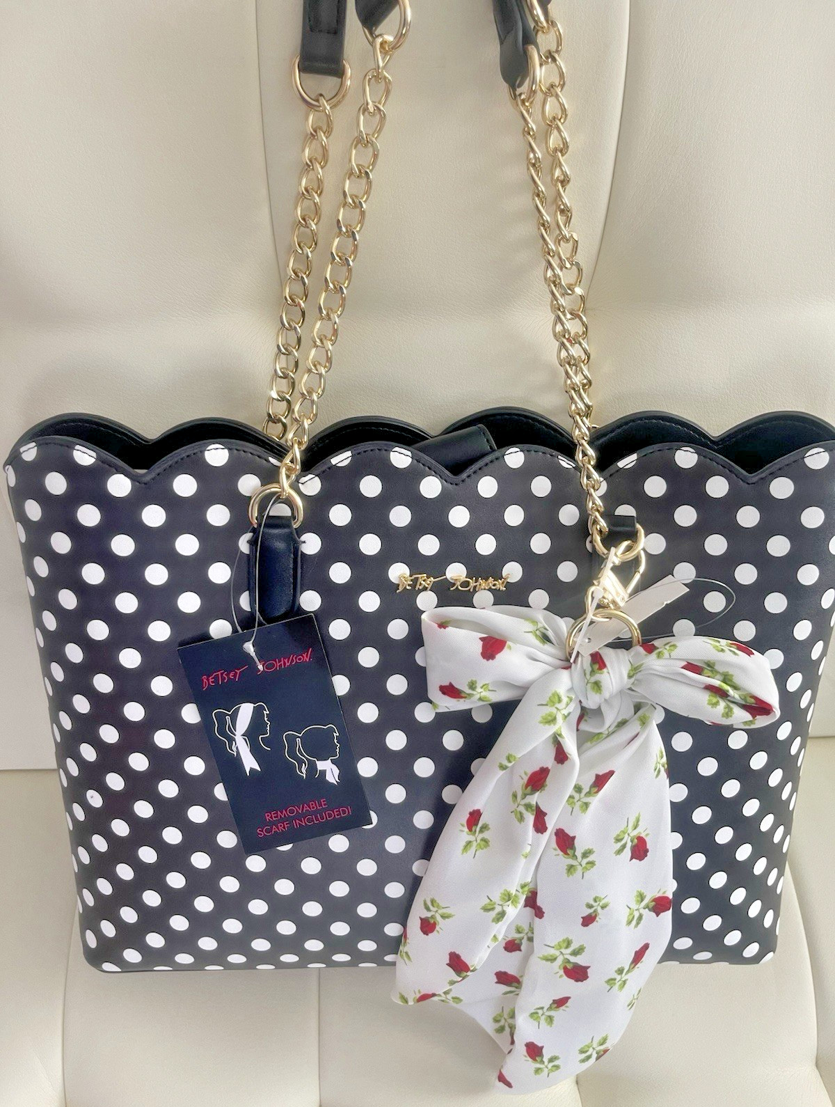 Betsey Johnson XO Tote Black/White Polka Dots Shoulder Bag Purse NWT
