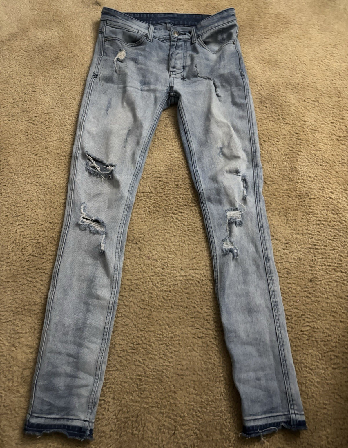 Ksubi Men’s Gray Light Wash Distressed Skinny Slim Fit Denim Jeans 29