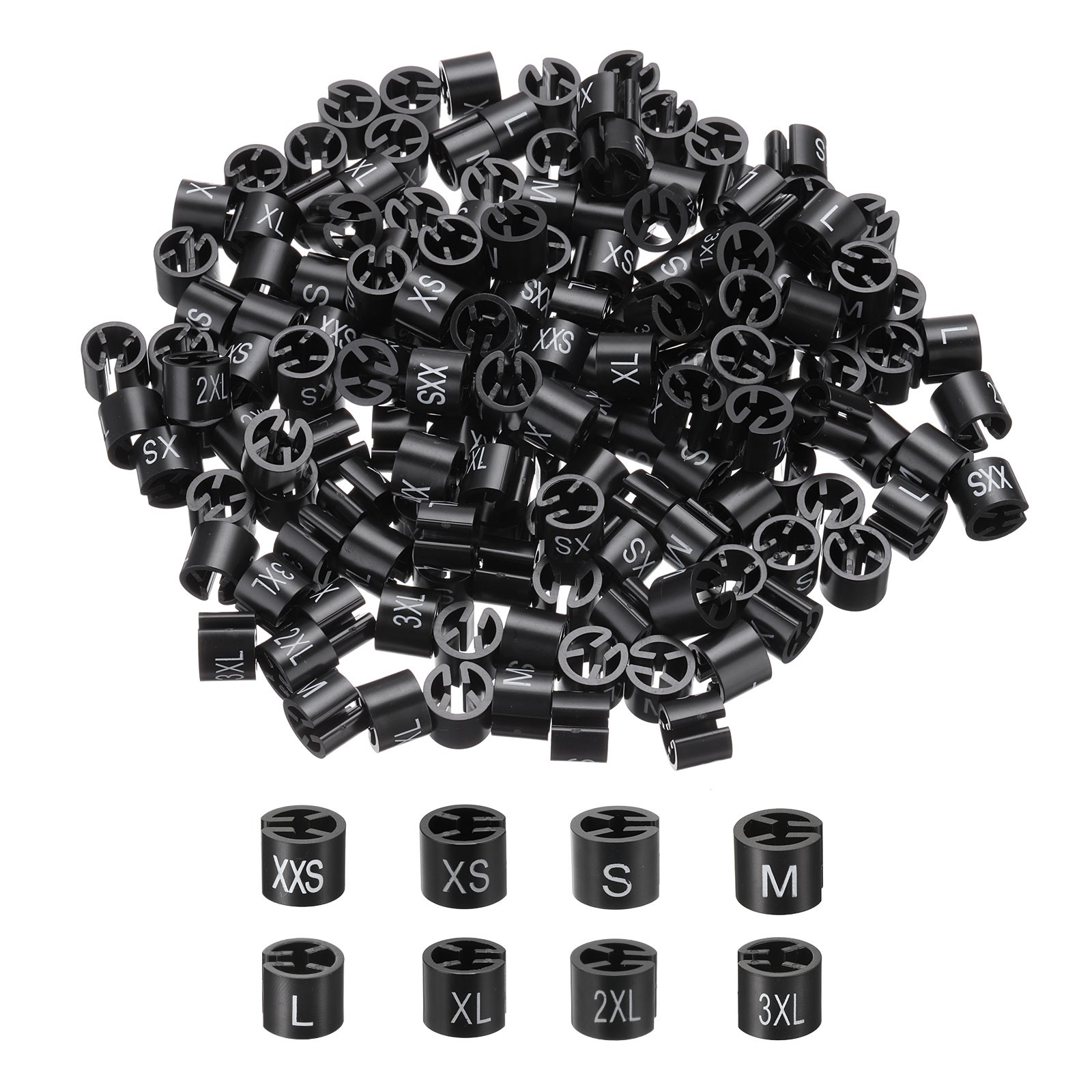 Clothes Hanger Marker XXS/XS/S/M/L/XL/2XL/3XL Black Size Tag 3mm Rod 200Pcs