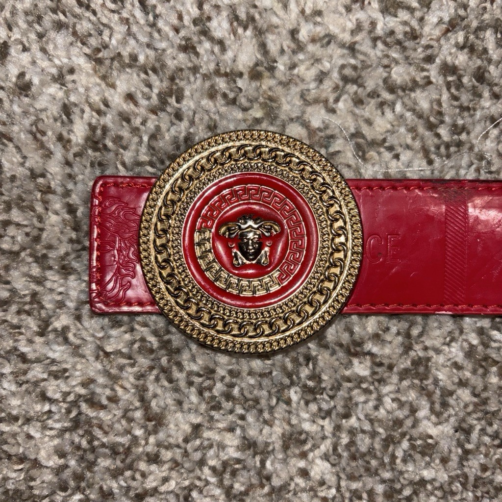 Vintage Red 1990s Versace Red Medusa Belt 45 Inches