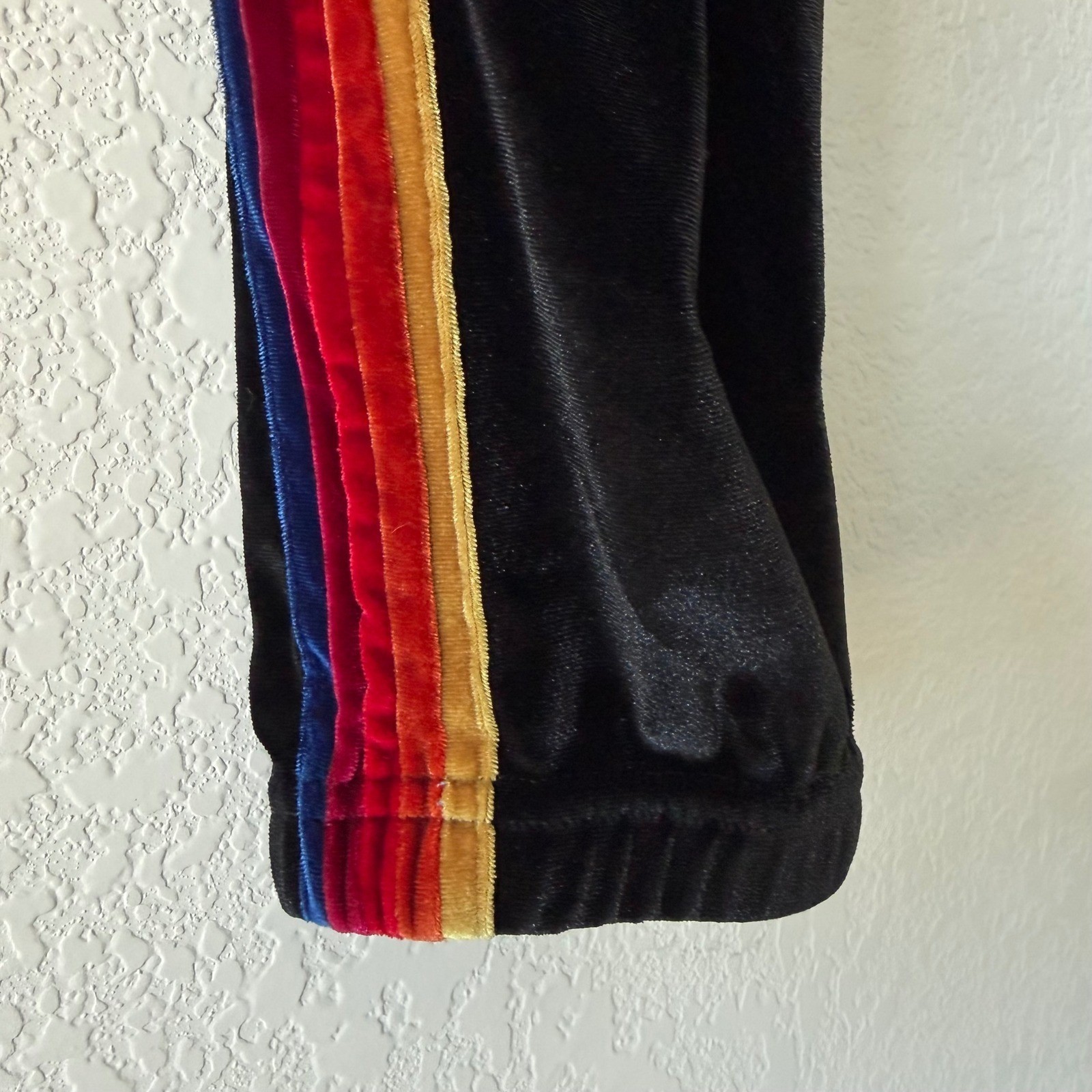 Aviator Nation Black Velvet Rainbow 5 Stripe Jogger Sweatpants Womens XS