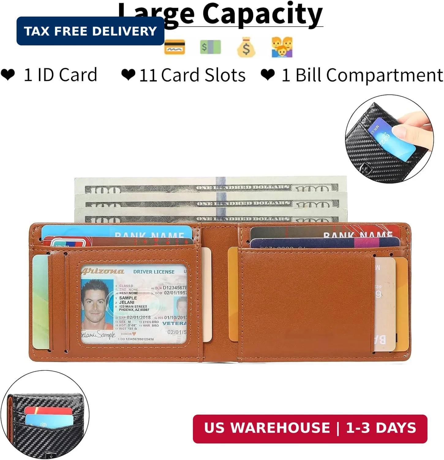 Men Wallet Leather Slim Bifold RFID Blocking Minimalist Front Pocket Card Holder