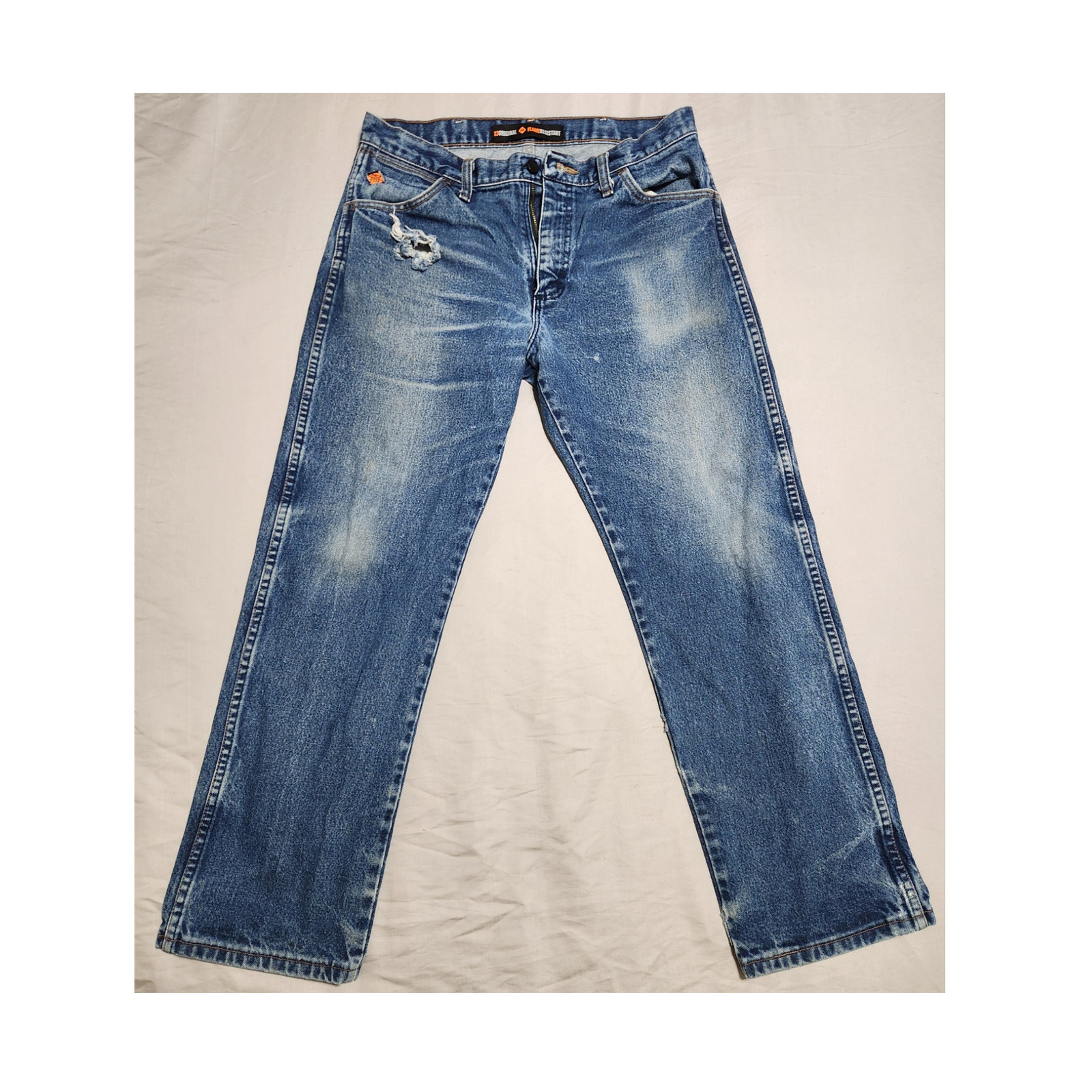 Wrangler FR 13MWZ Flame Resistant Original Fit Jeans 32×30 Distressed