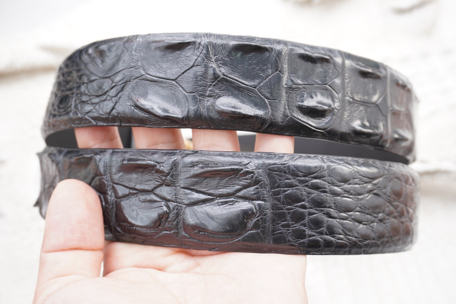 Black Genuine CROCODILE Hornback LEATHER Skin Men’s Belt -W 1.3 inch # C21