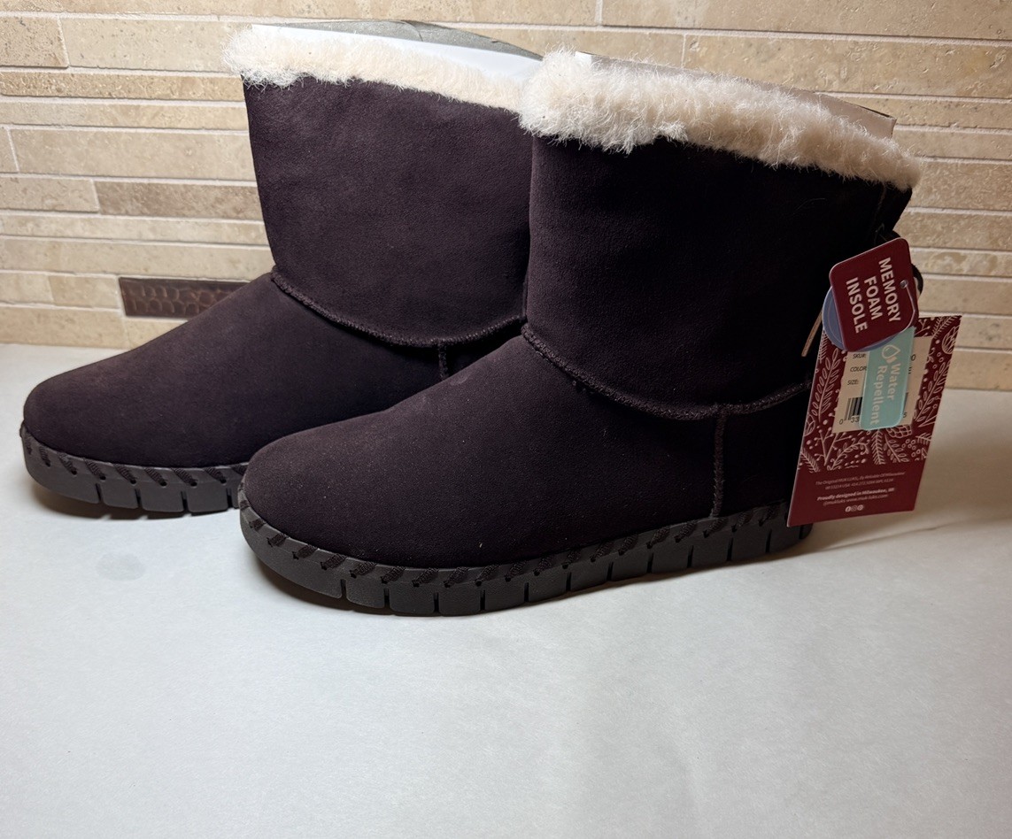 MUK LUKS FUR LINED ANKLE BOOT CHOCOLATE BROWN SIZE 6.5