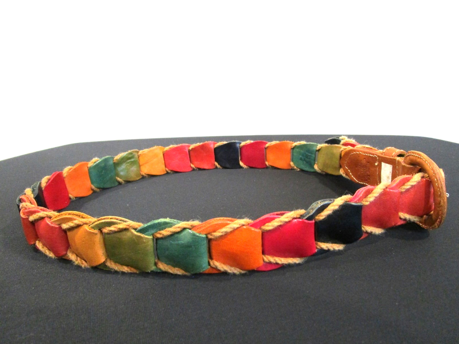 Made In Guatemala Multicolor Leather, Twine Boho Belt Women Sz S, 27″-31″