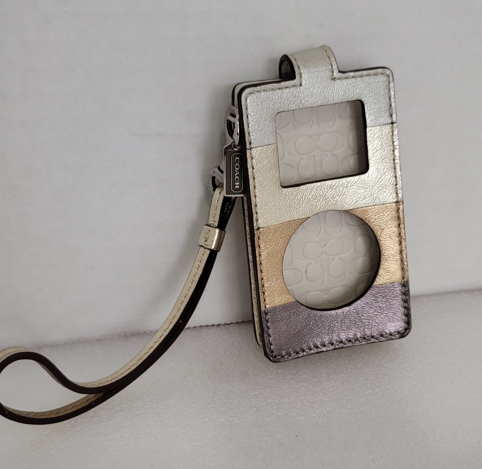Y2K Tech Coach Metallic Colorblock Leather Ipod Nano Case, Silver