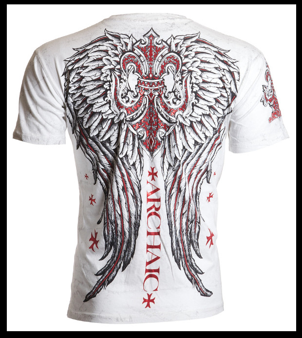 ARCHAIC by AFFLICTION White BRIGAND Wings Short Sleeve Slim Fit Y2K T-shirt NWT