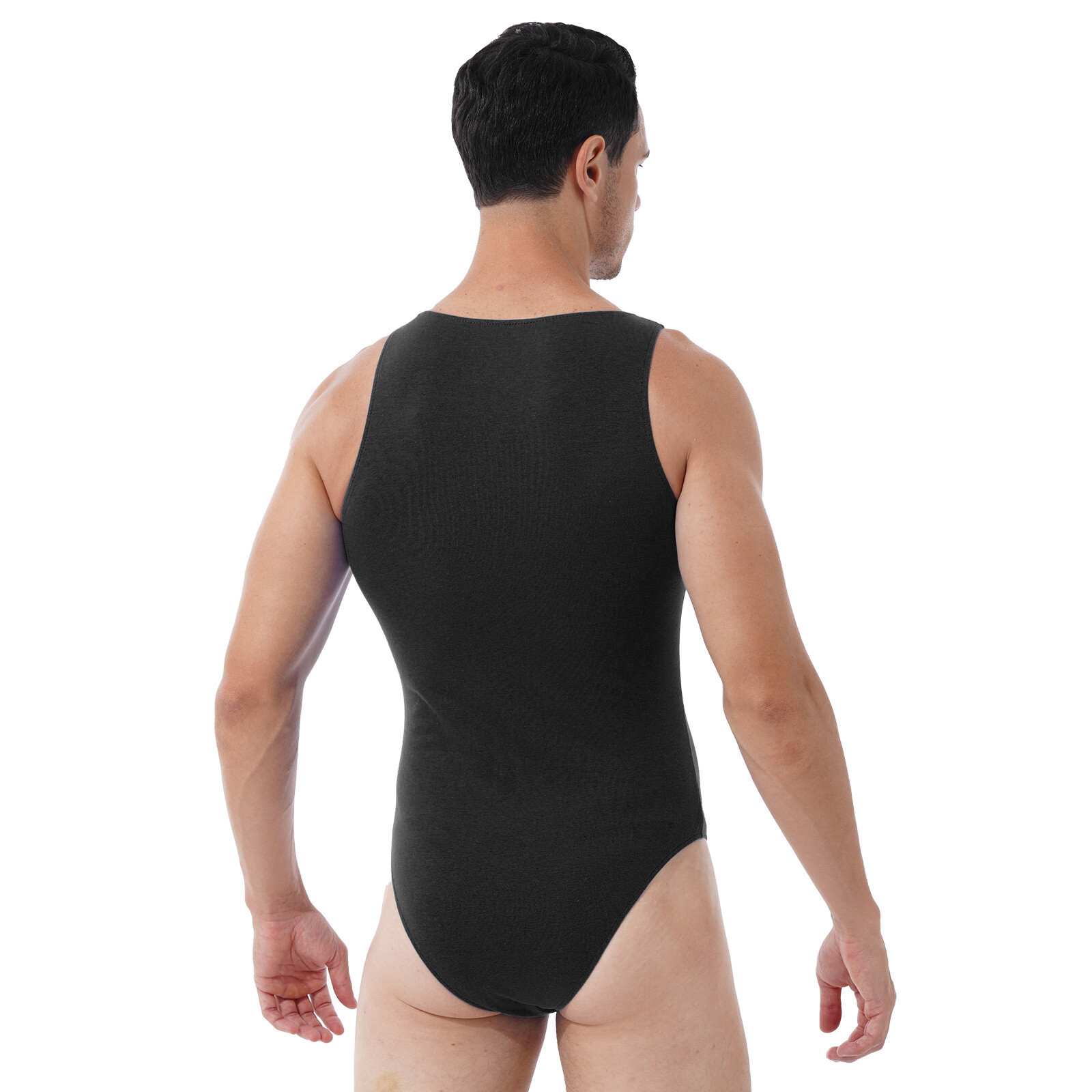 Men Leotard Gym Jumpsuit Shapewear Bodysuit Vest Deep U Neck Jockstraps Press