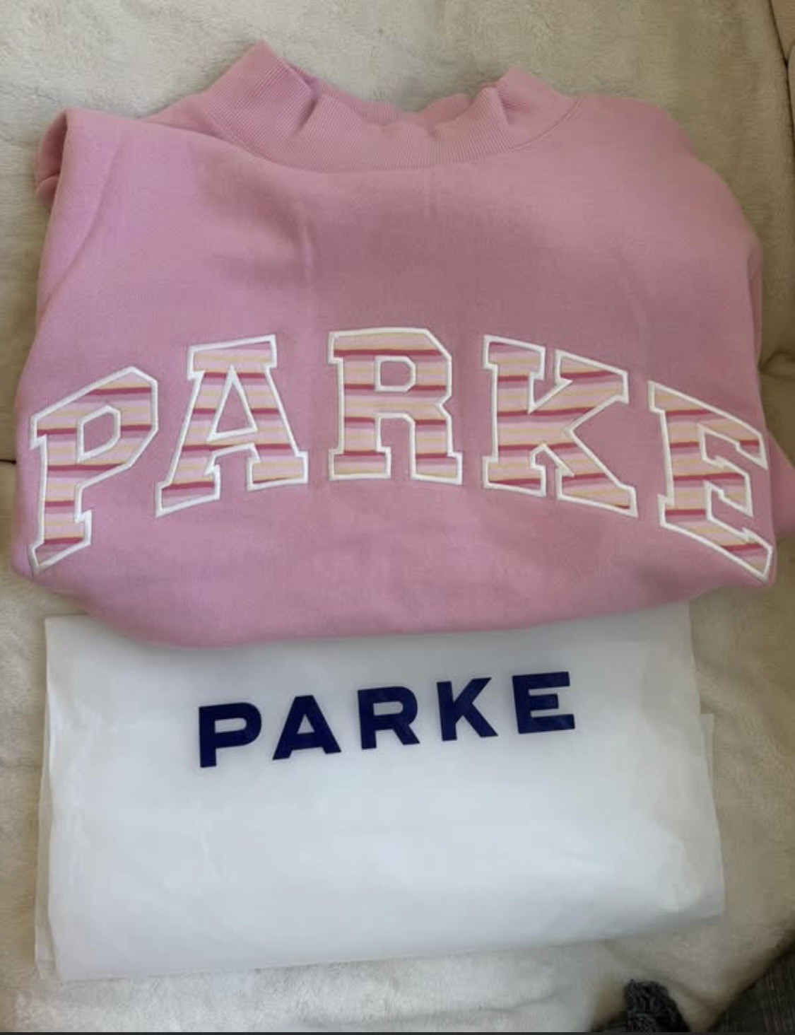 Parke Varsity Mockneck Sweetpea Pink Stripe Sweatshirt Heritage Size S/M NEW