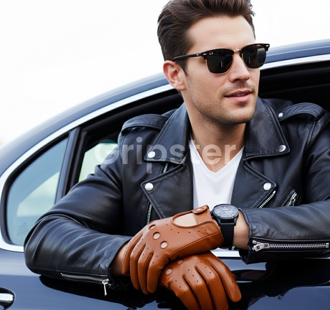 Reverse Stitched Police Driving Gloves Soft Real Leather Car Bike Goat Soft USA