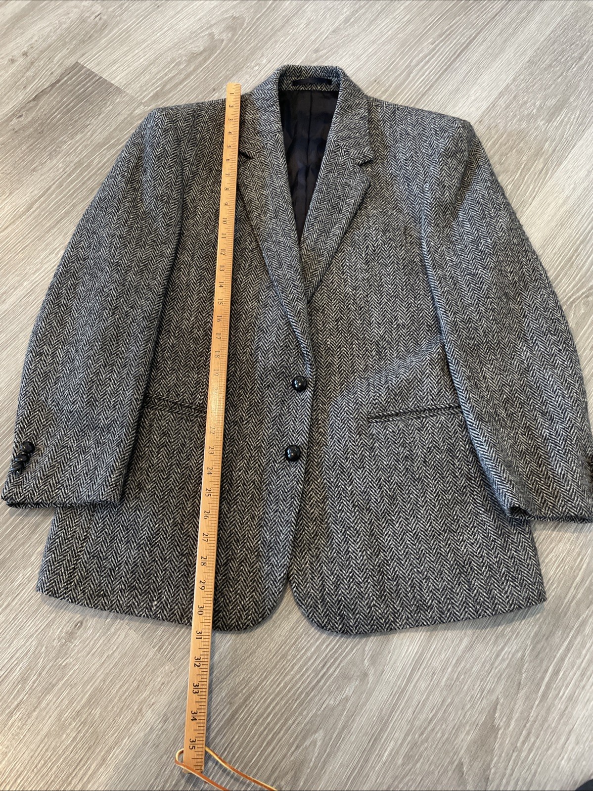 Harris Tweed Sport Coat Mens 40S Grey Herringbone Wool Blazer Jacket