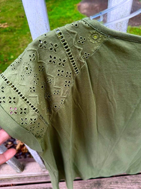 Lane Bryant Pretty Green Embroidered Eyelet T-Shirt Size 14/16 Raglan Sleeves