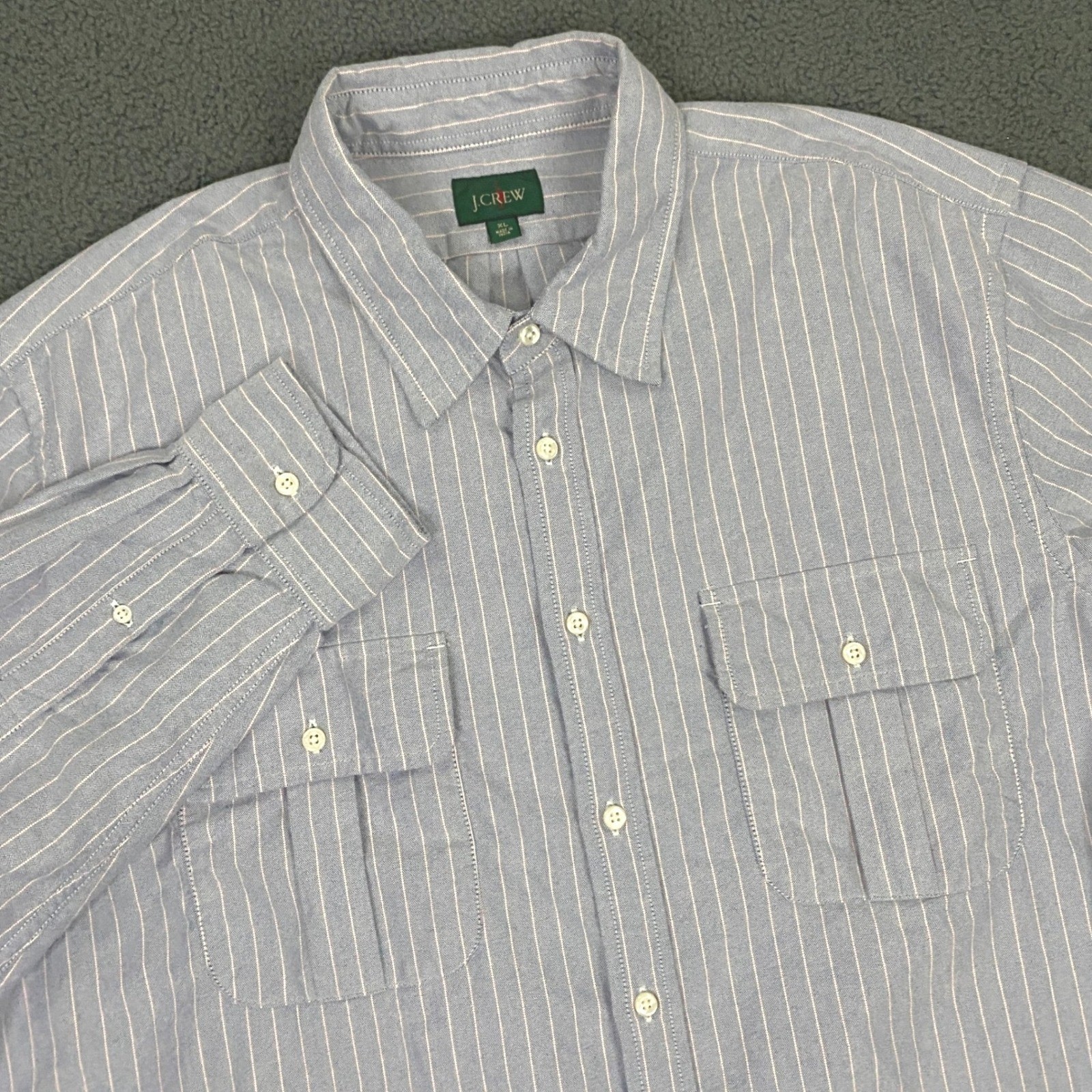 J.Crew Classic Oxford Two Pocket Workshirt Mens XL Striped Cloth Blue Button Up