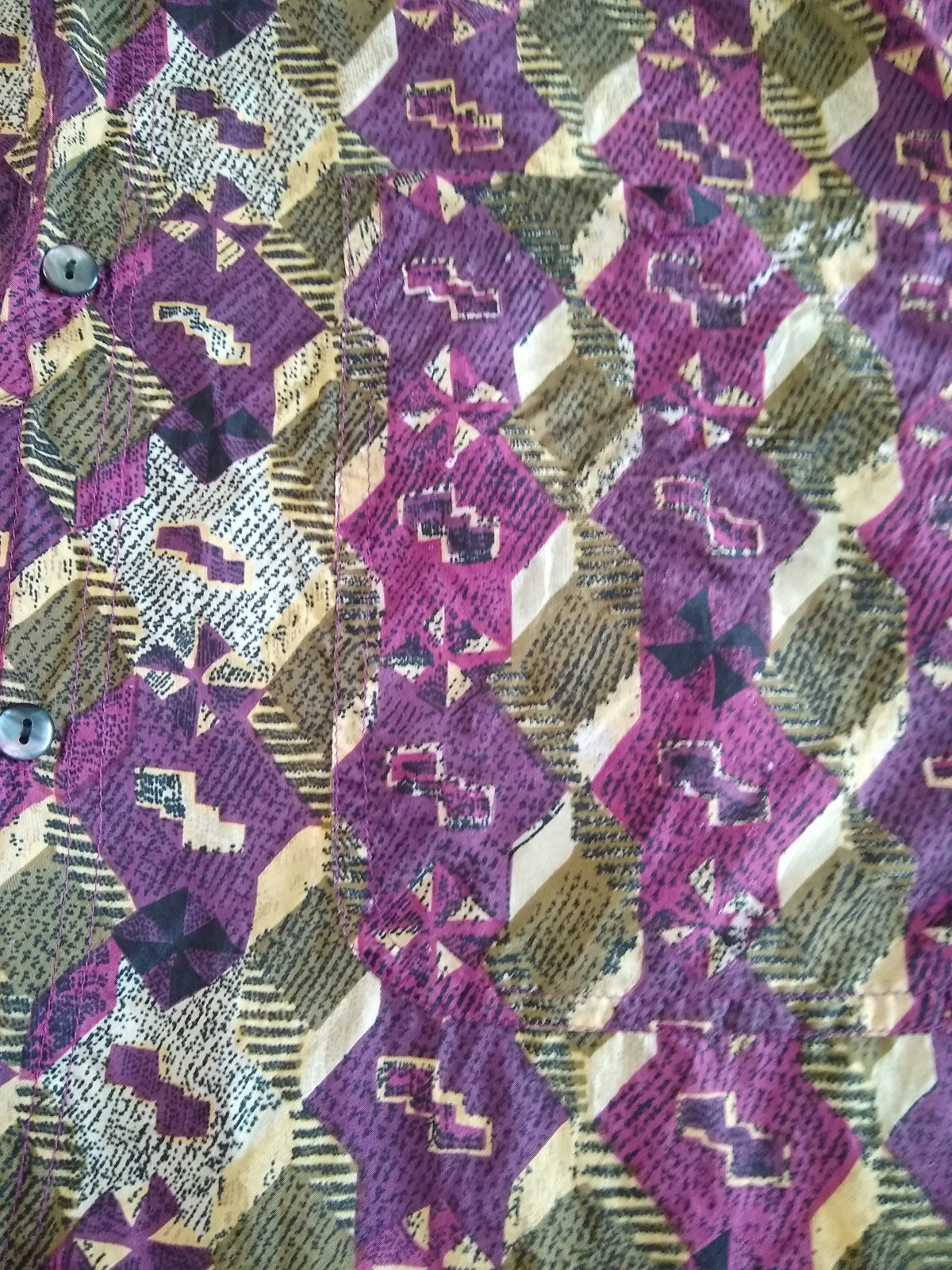 Expressions Worldwide 100% Silk Shirt Mens XL Purple Brown Geometric Vtg 90s EUC