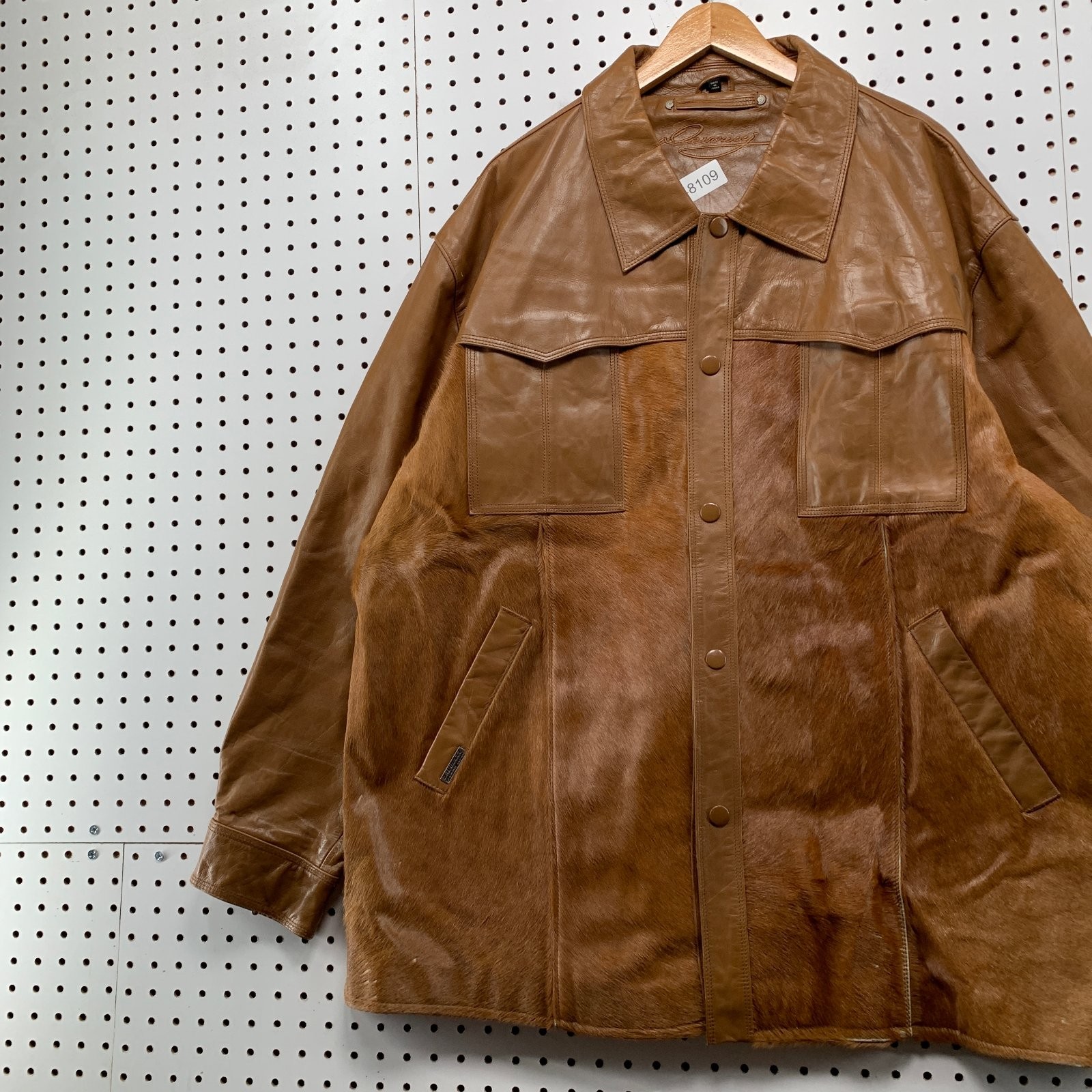 Vintage Davoucci Leather Jacket Men 6XL Brown Hair On Hide 80s 90s Rodeo Western