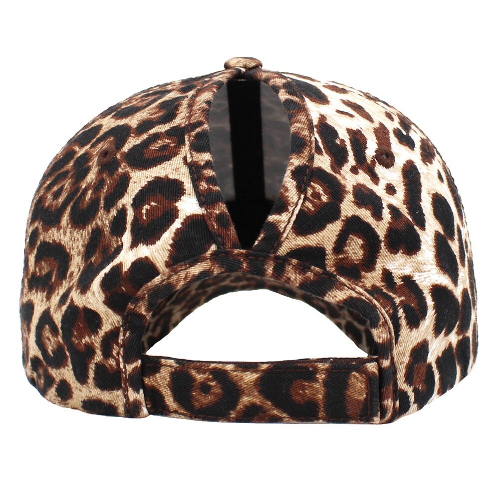 NEW W TAGS WOMEN’S BLACK BROWN LEOPARD SPOT PONYTAIL CAP HAT BASEBALL KBETHOS