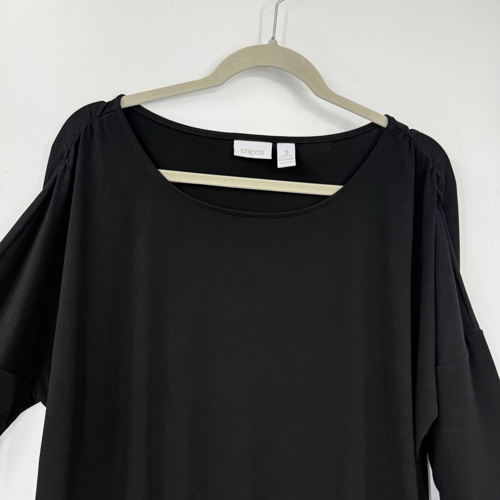 Chicos Travelers 3 Top XL Black Dolman Sleeve Banded Hem Pullover Minimalist