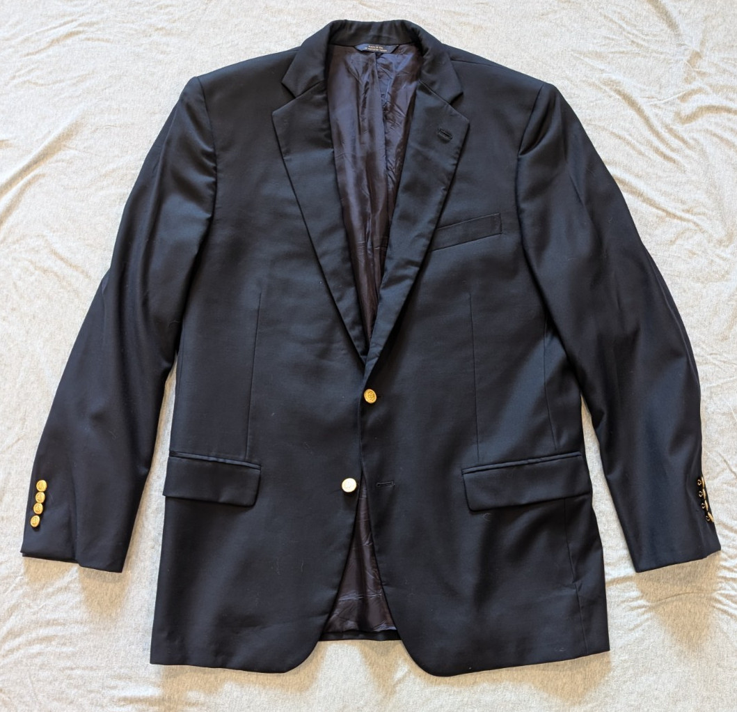 Brooks Brothers 1818 Madison Mens 44L Navy Blue Saxon Wool Blazer
