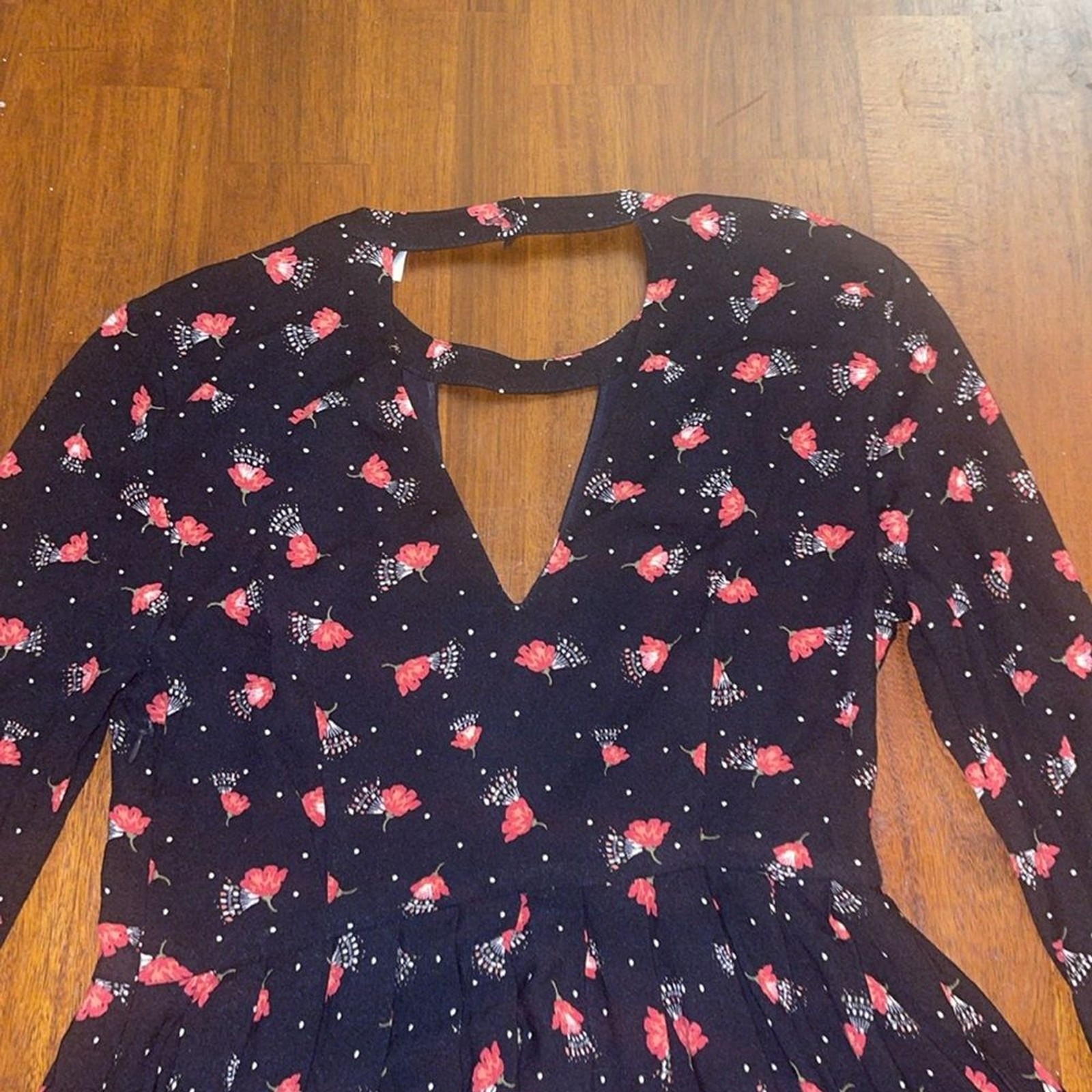 Free People ladies NWT Black Floral Combo Tegan Mini Dress. Size 2.