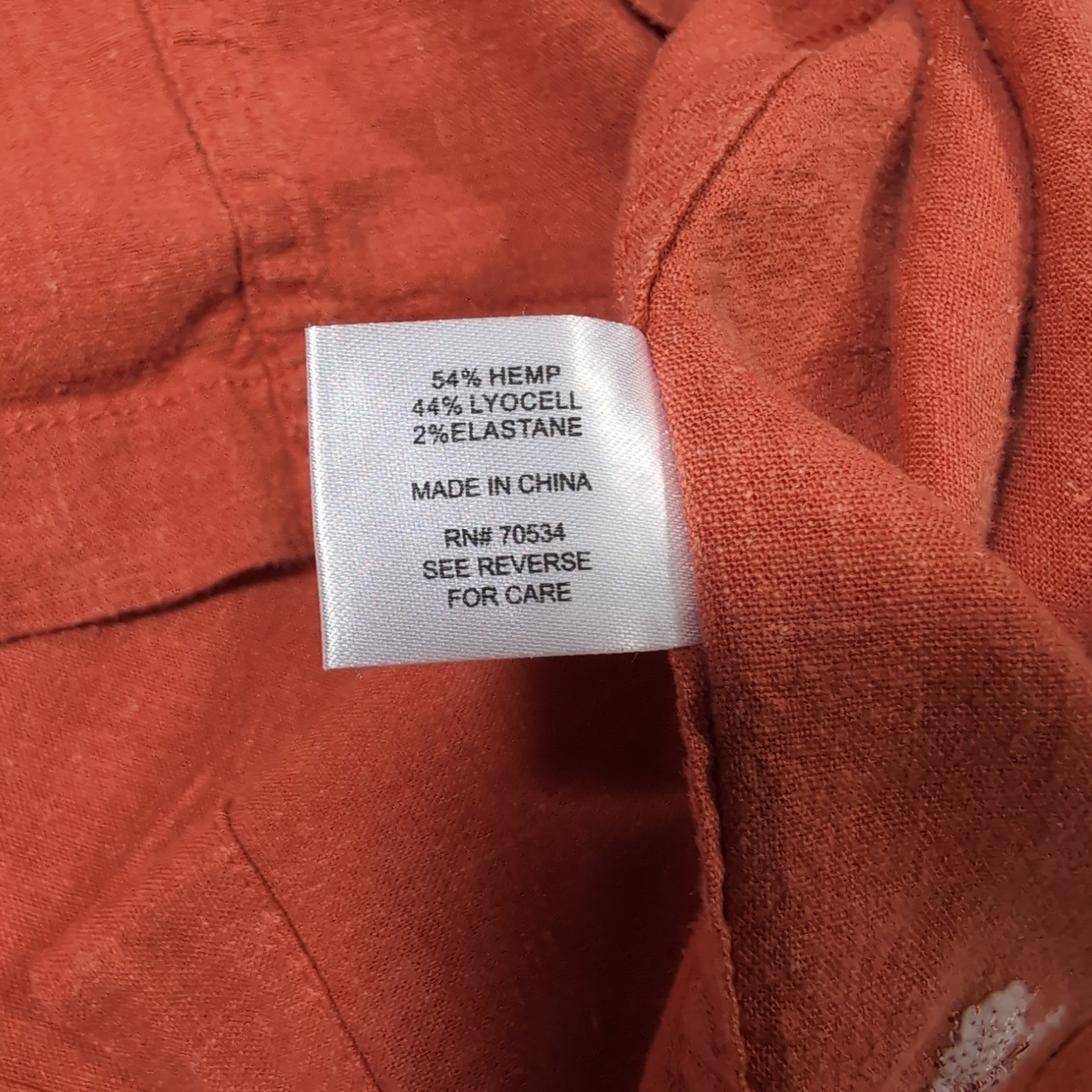 Orvis Button Down Shirt Mens XL Burnt Orange Hemp Blend Short Sleeve Classic Fit