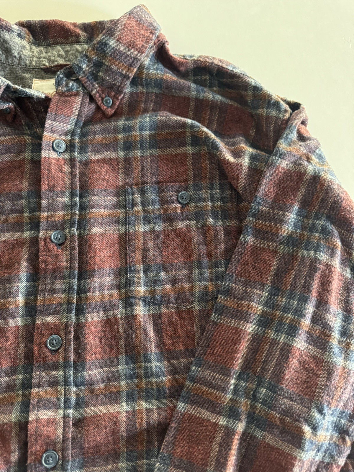 Weatherproof Vintage Men’s XL Flannel Shirt Burgundy Blue Plaid Button Down