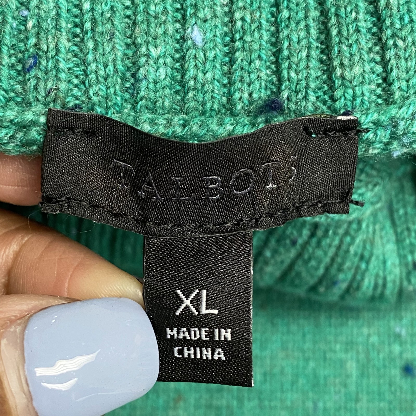 Talbots Mockneck Sweater Dress Green Blue Confetti Shaker Stitch Button Shift XL