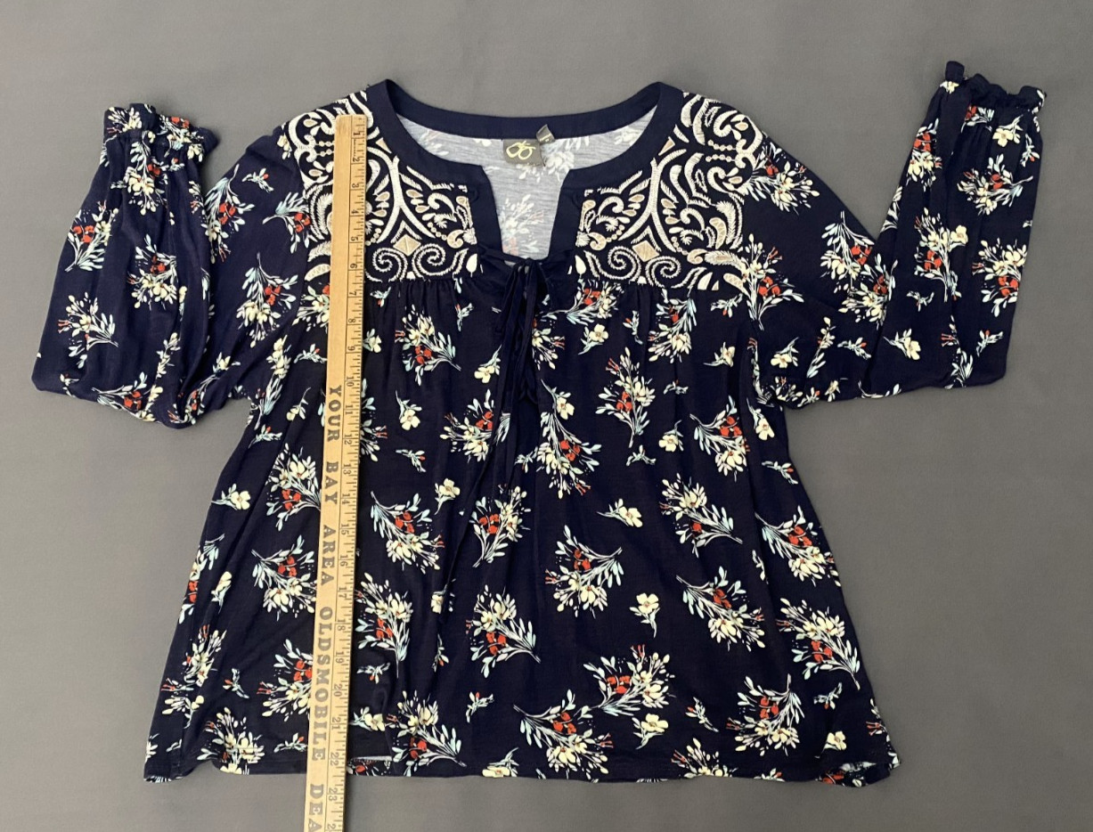 Anthropologie Black Floral Rayon Blend Long Sleeve Popover Blouse Size Large
