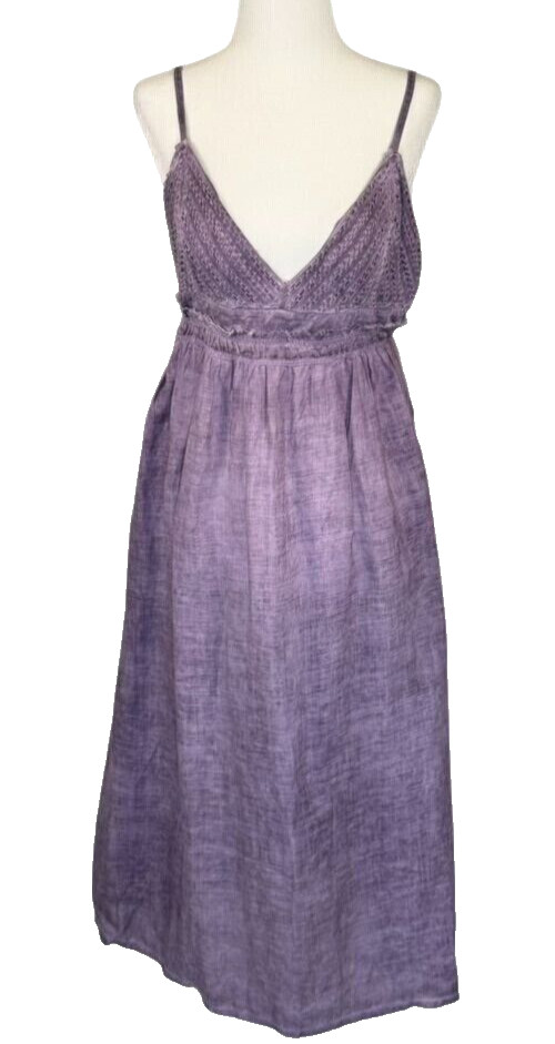 Beulah Size L Women Purple Sleeveless Midi DressSize Large 100% Ramie Ecru